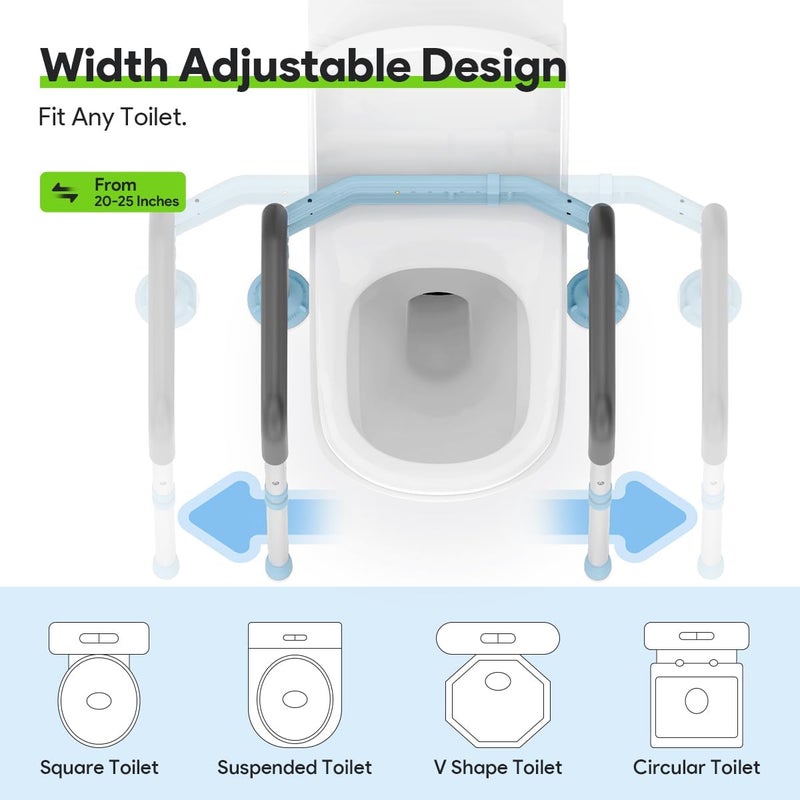 DELOG Toilet Safety Rails 300 lb - Adjustable Toilet Safety Frame & Rails, Toilet Safety Rail for Elderly Adults, Toilet Handles for Seniors, Toilet Bars for Elderly & Handicap (Blue) - Image 2